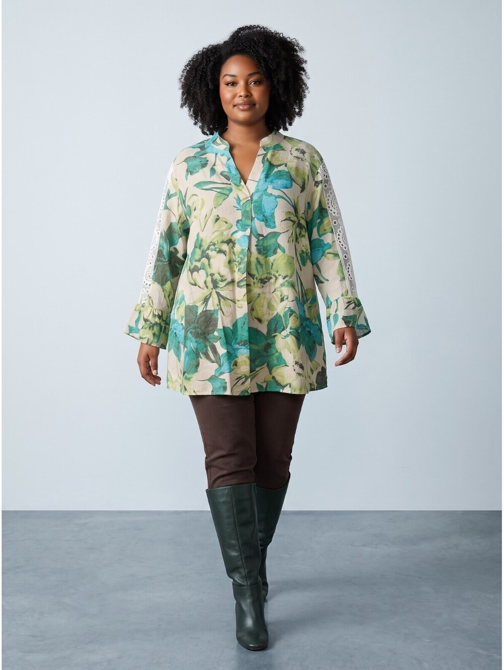 Unique Spectrum by Mlle. Gabrielle NWT Tunic-Size 1X-Green Blue Floral